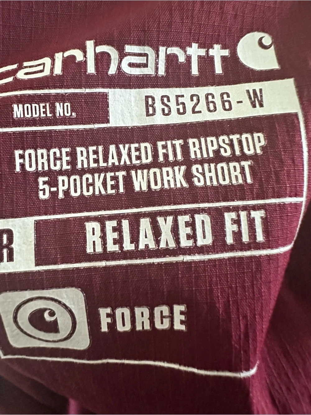 Carhartt force relaxed Ripstop five pocket work short size large